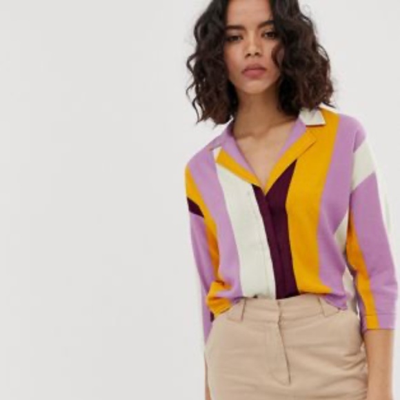 NATIVE YOUTH Tops - Native Youth revere collar shirt in bold stripe - S 3/4 sleeve